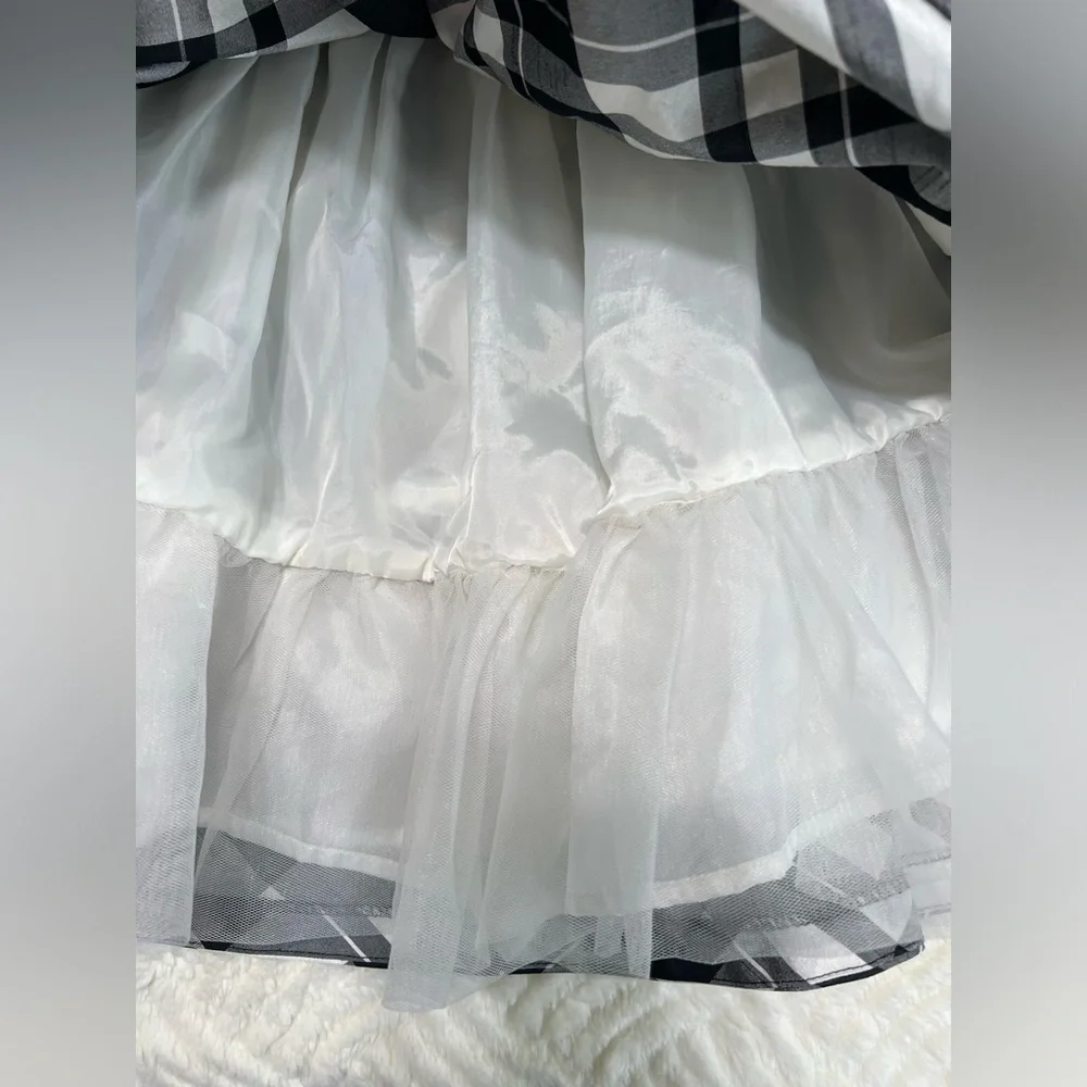 Gymboree Girls Holiday Plaid Dress 4T Black White Red Bow Christmas Party Tulle